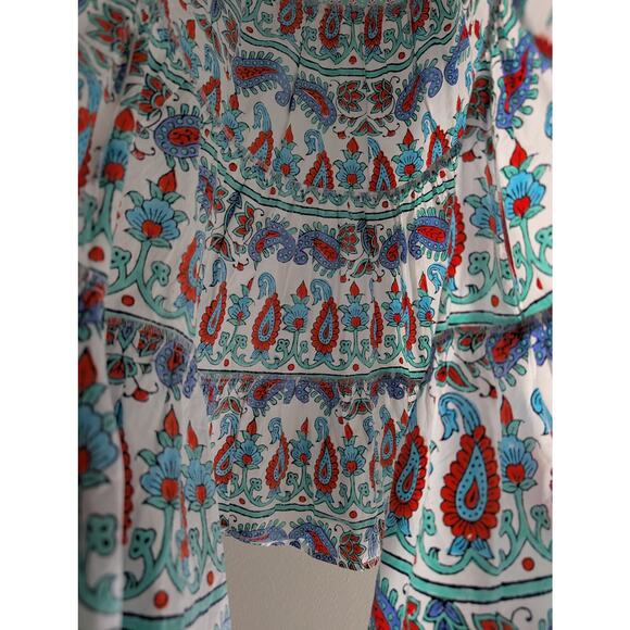 NWT Tuckernuck Kenzo Dress Teal Seagrass Block Print Boho Mini Size Medium - Picture 7 of 9